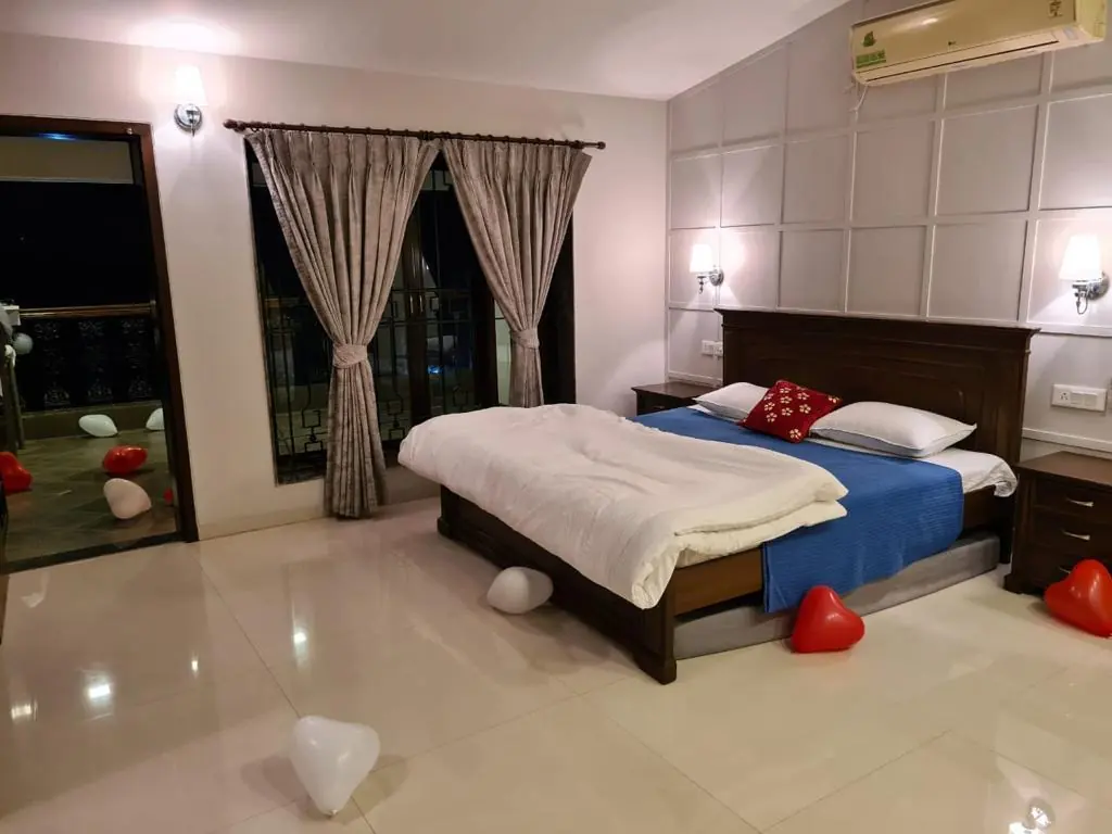 Bedroom set up for a celebration — Carpe Diem, Lonavala
