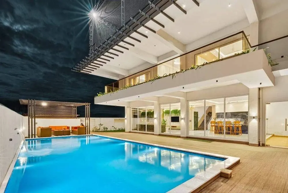 The private pool after dark — Greenwood Villa, Igatpuri