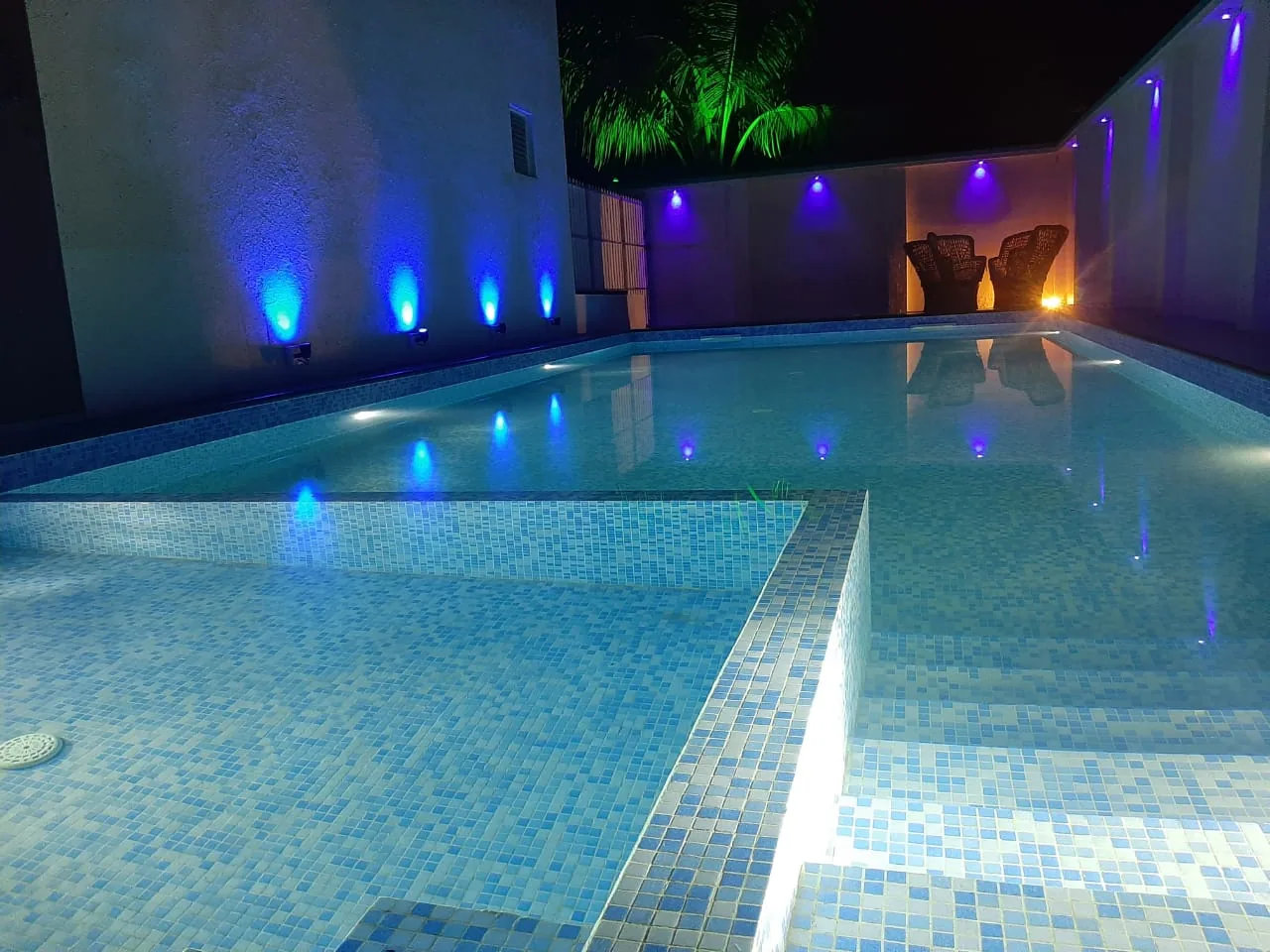 The 20 × 40 ft private pool after dark — Heritage Villa, Nagaon Alibaug