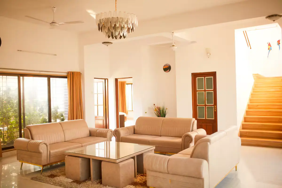 Living room & staircase — Madhavi's Villa, Lonavala