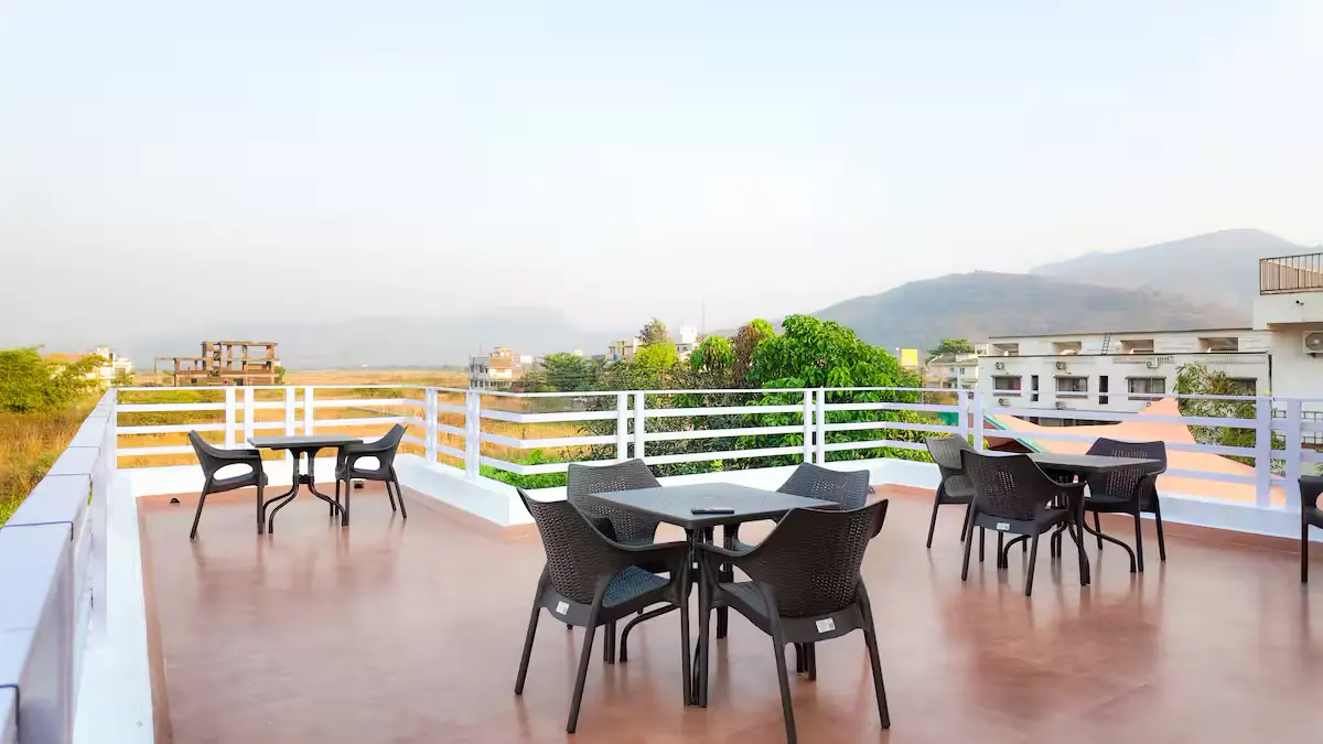 Rooftop terrace — hill views — Madhavi's Villa, Lonavala