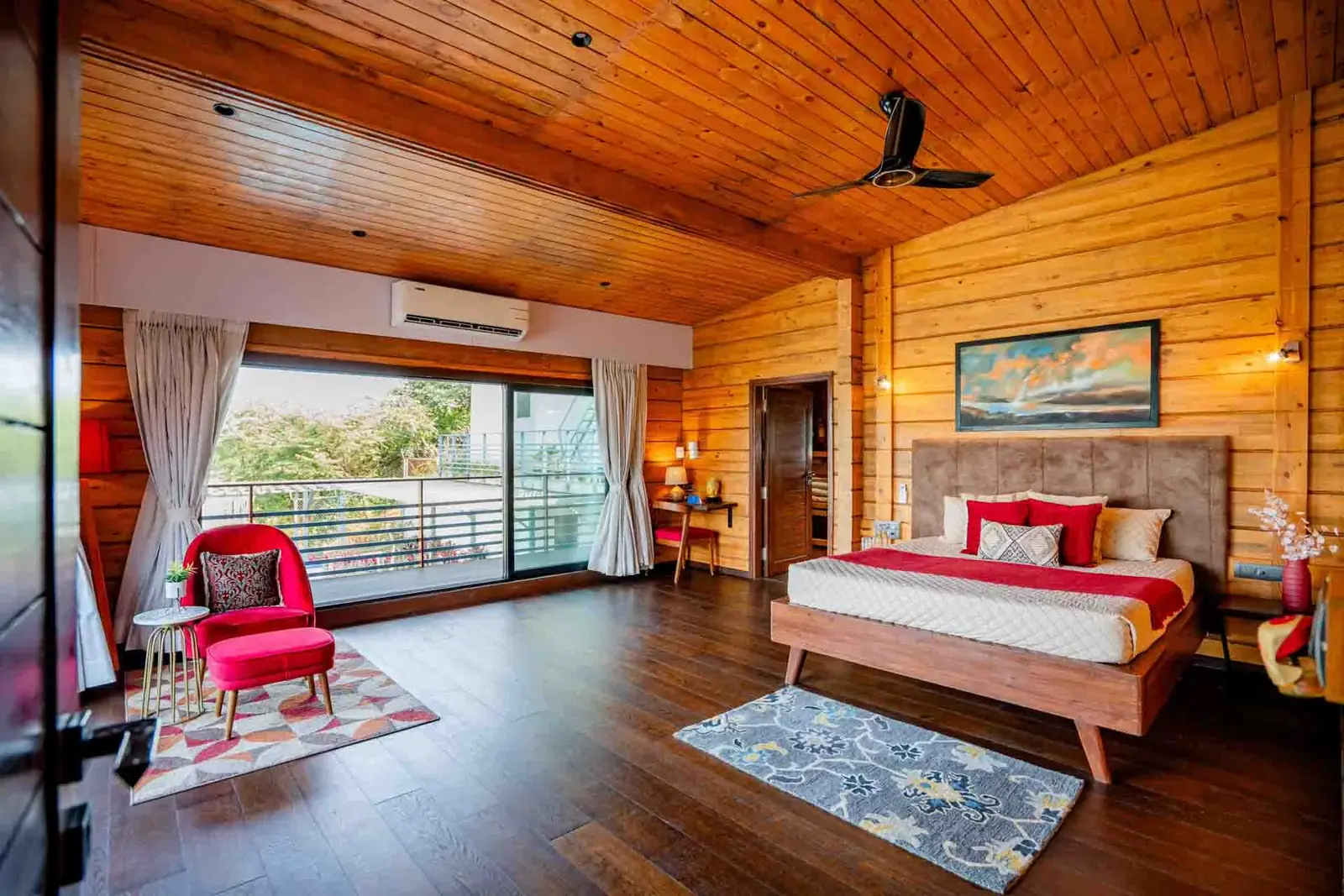 Bedroom with private balcony and valley view — Mantra 147, Pawna Lake, Lonavala