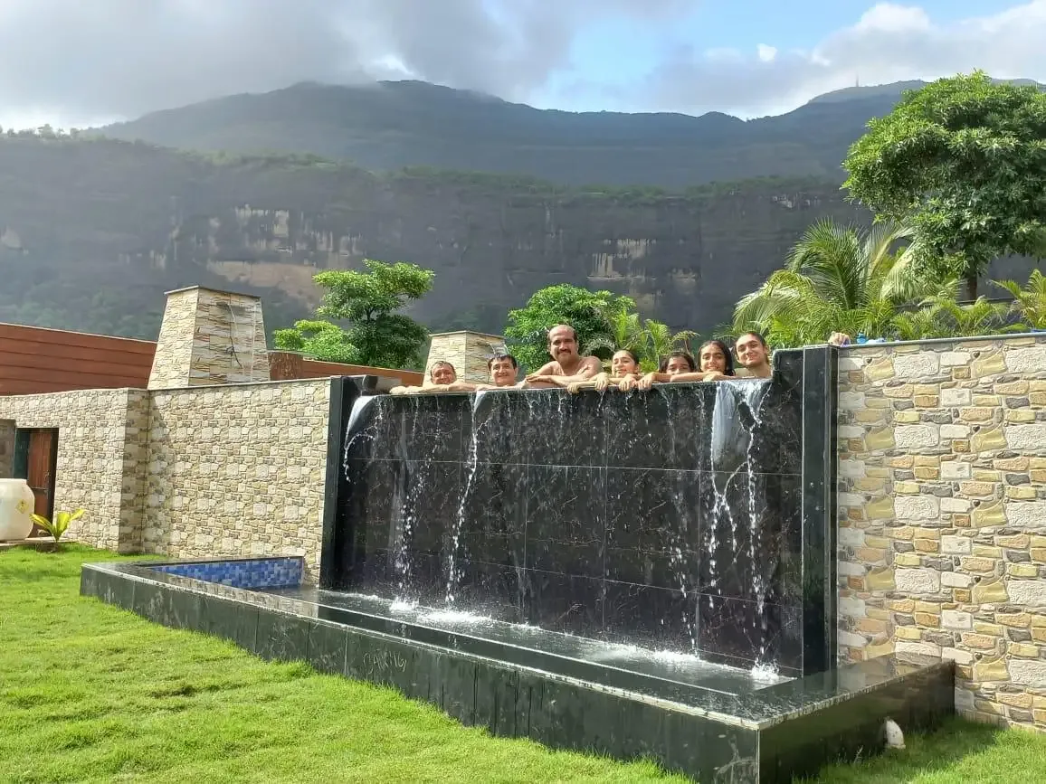 The cascade wall running into the pool — Misty Cascades, Karjat